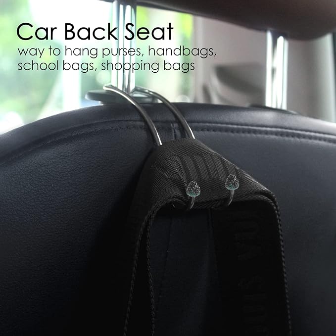 2024 Upgraded Car Headrest Decorations, 2 Pcs Bling Strawberry Shape Purse Hooks, Auto Hangers and Durable Backseat Holder, Storage Universal for SUV Truck Vehicle (Black)