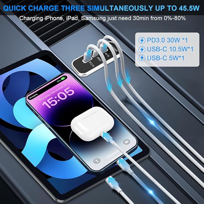 4PCS Gibbab 3 Ports 12V RV USB Outlet 45.5W, PD3.0 Type-C Quick Charge & Dual USB A Port 3.1A Panel Wall Mount, Automotive Car Socket Charger Adapter for RV Marine Boat Bus ATV Motorcycle Truck