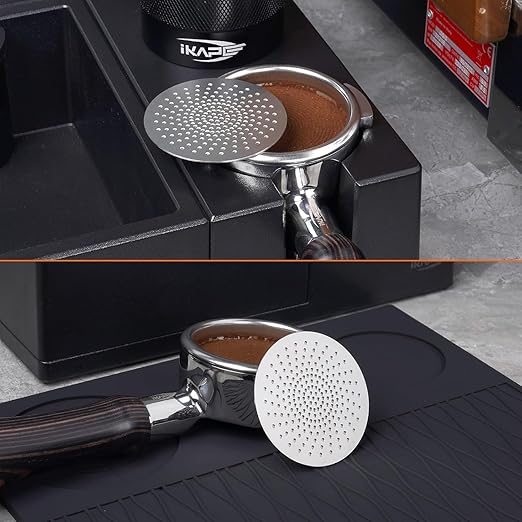IKAPE Dosing Funnel Set Silver, 58mm Espresso Dosing Ring & Puck Screen Kit Compatible with 58 mm Bottomless Portafilter