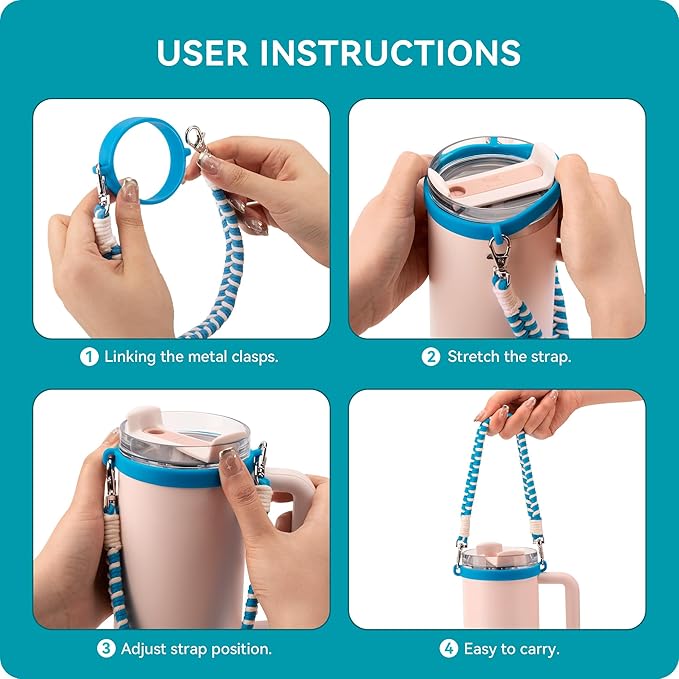 Water Bottle Handle Strap Compatible with Owala & Stanley Cups, Hand-Woven Lanyards Silicone Water Bottle Sling, Carrier, Holder with Strap