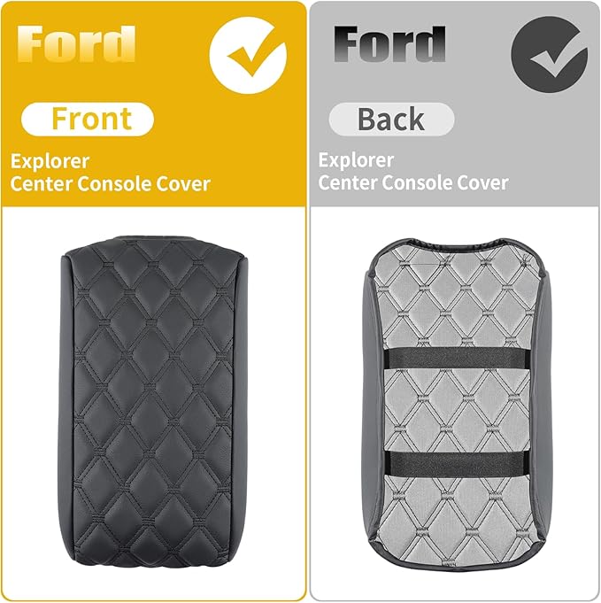 GIANT PANDA Custom Fit Center Console Cover Armrest Cover for 2011-2019 Ford Explorer,Waterproof Leather Middle Console Cover - Full Protection - Black