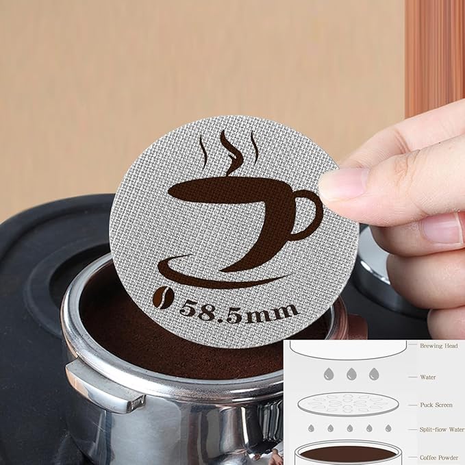 58.5mm Espresso Puck Screen, Reusable Puck Screen Replacement, Perfect Espresso Distribution Tool Compatible with Espresso Machine 58.5mm Portafilter Basket, 1.7mm Thickness 150μm (1, 58.5mm)