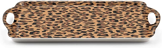 Serving Tray Decorative Tray with Handles Multi-Purpose Rectangular Serving Trays for Restaurant, Parties, Coffee Table, Kitchen - Leopard Print