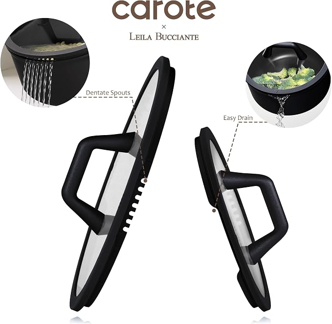 CAROTE 28PCS Pots and Pans Set, Nonstick Cookware Set Kitchen Non Stick Induction Titanium Cookware Non-toxic Granite Cooking set, PFOA Free, Black