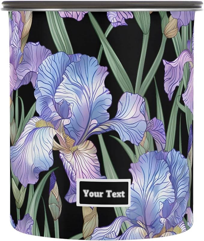 ALAZA Purple Iris Flowers Floral Kitten Cats Airtight Coffee Bean Canister Customed 900ml Food Storage Containers with Lids For Gournd, Tea, Sugar, Flour, Rice, Cereal, Candy Cookie Jar