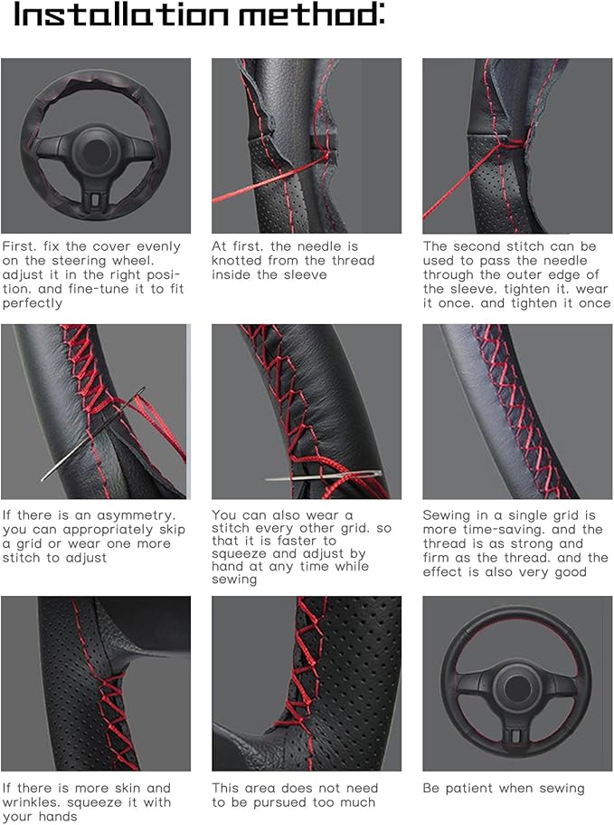 Comfortable Leather Steering Wheel Cover, Non Slip and Breathable, Suitable for 15 Inch Steering Wheel(Red)