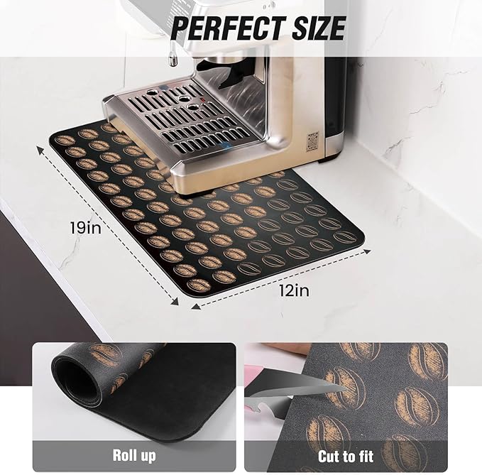 DK177 Coffee Mat - Dish Drying Mat for Kitchen Counter , Hide Stain, Absorbent with Waterproof Rubber Backing, Fit Kitchen Dish Rack Bar Accessories, 24" x 16"