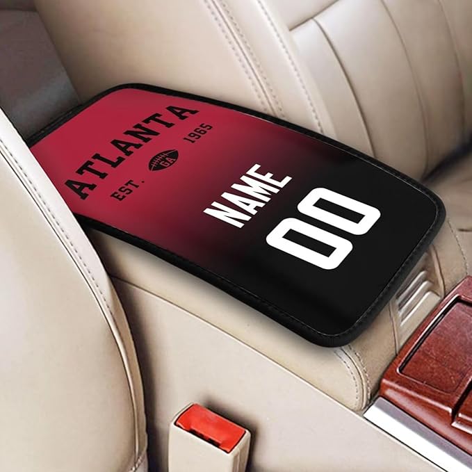 Custom Car Armrest Cover,Add Personalized Name and Number As Gifts for Loyal Football Fans,Auto Center Console Pad Car handrail Box Cushion,Fit for Most Car