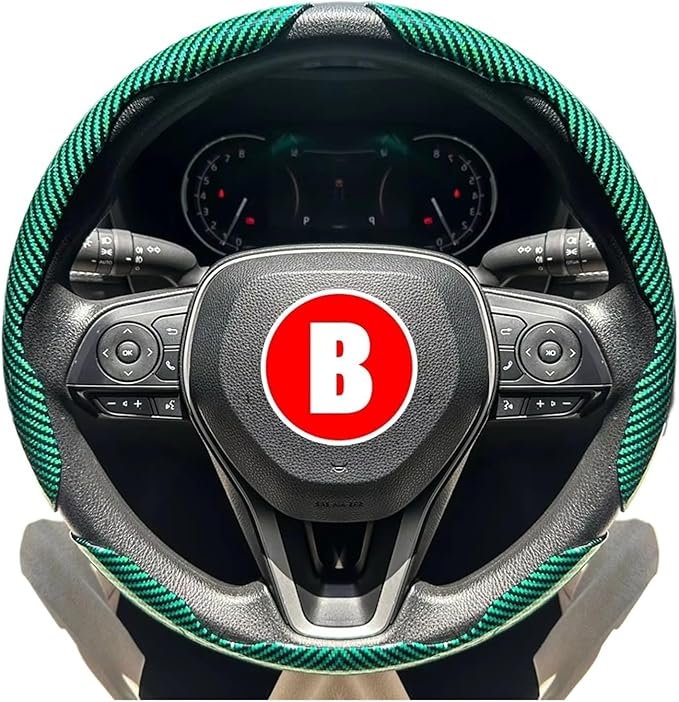 3PCS Universal Car Steering Wheel Cover - Warm Winter 38cm Round Glossy Laser Carbon Fiber fit for Interior Accessories(3PCS Green)