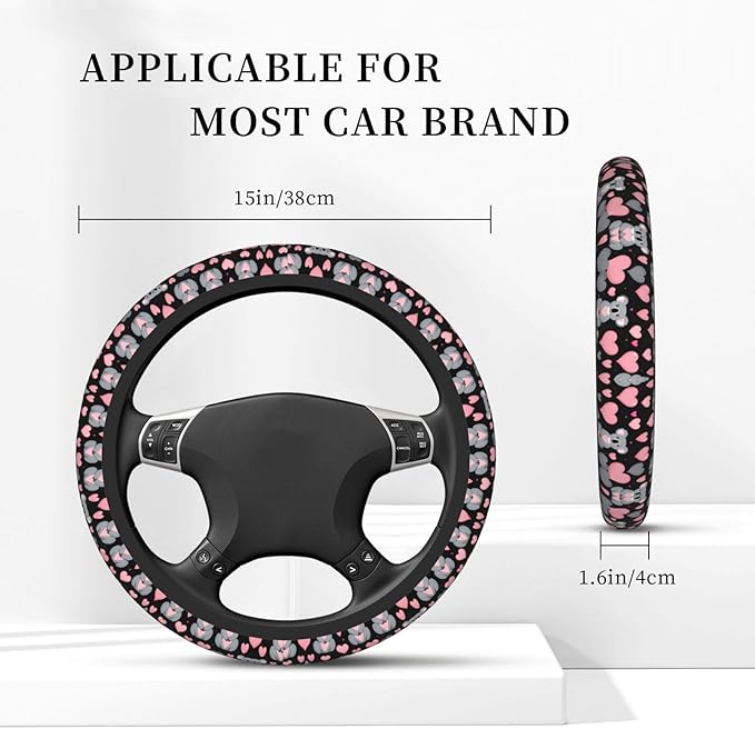 Cute Koalas Hearts Pattern Neoprene Steering Wheel Covers Women Men Car Accessories, Universal 15 Inch Fit Auto, Suvs, Truck