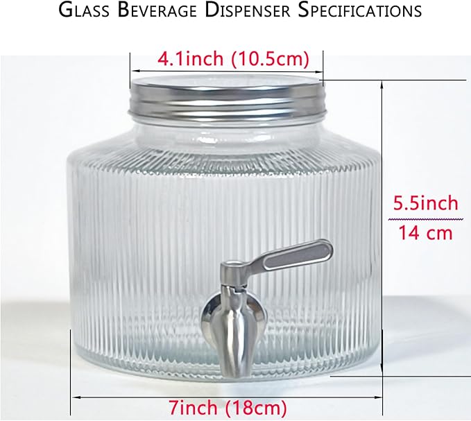 Small Drink Dispenser for the Fridge-2.5L Glass Beverage Dispenser with Leak-Proof Stainless Steel Spigot and Filter Bag Mason Jar Design Perfect for Cold Brew Coffee Iced Tea and Lemonade
