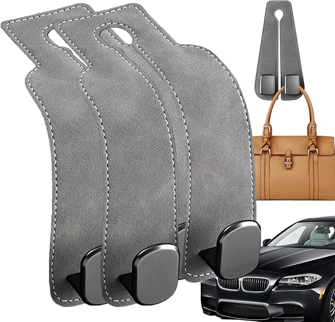 Auto Backseat Hangers, 2 in 1 Car Seat Organizer Hook, PU Leather Vehicle Hooks, Vehicle Backseat Hanger, Multifunctional Car Seat Back Double Hook for Purse Cloth Grocery Bags