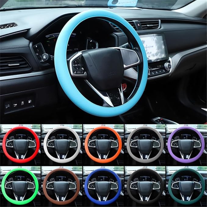 Cool Non-Slip Silicone Steering Wheel Protector - Black Thin Stretchy Car Cover, Universal Fit, Easy to Clean, Silent (Dark Blue)