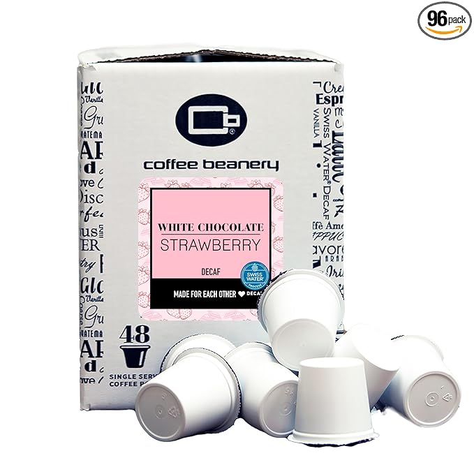 White Chocolate Strawberry Decaf Coffee Pods by Coffee Beanery | 96ct Bulk Flavored Decaf Coffee Pods Medium Roast Coffee