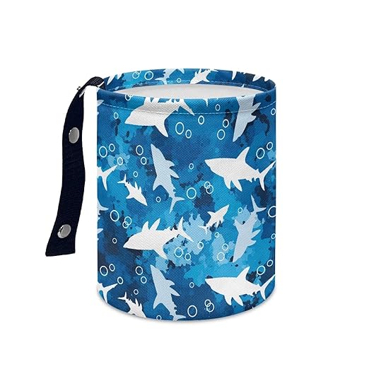 Blue Shark Car Trash Bin Hanging, Waste Basket - Cute, Portable, Collapsible, Waterproof Rubbish Bag for Back Seat, Floor, or Hanging Headrest