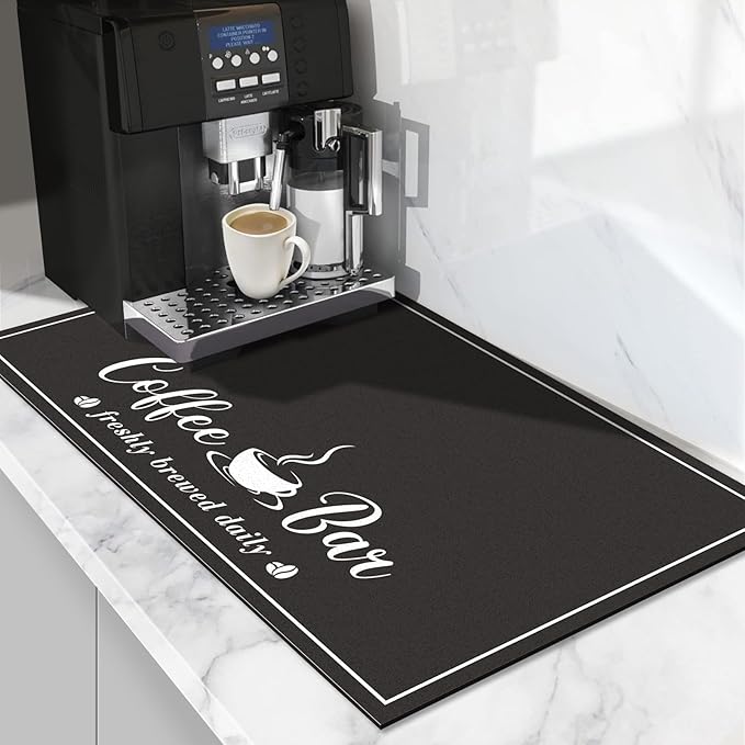 Absorbent Coffee Mat, Fashion Dish Drying Mat for Kitchen Counter Coffee Bar Accessories Espresso Machine Dish Rack 16" x 24" Black