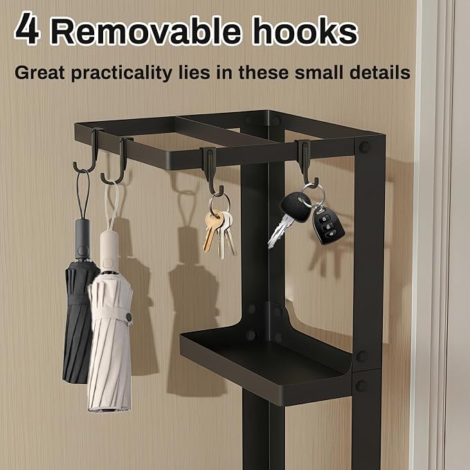 Umbrella Stand, Metal Umbrella Stand Indoor, 20 Inch Umbrella Holder for Entryway, Shelf for use with Small Umbrellas and Bottom Drip Tray for use with