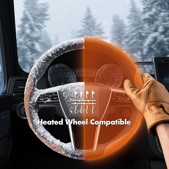 MEWANT Hand Stitch Steering Wheel Cover for Audi A6 2019-2022 A6 Allroad 2020-2022 A7 2019-2022 RS 6 Avant 2021-2022 RS 7 2021-2022 S6 2020-2022 Black Brown Real Leather DIY Interior Accessories