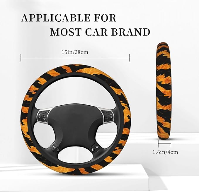 Steering Wheel Cover Polyester Thick Non-Slip Car Steering Wheel Cover Protector Universal 15 Inch, Animal Tiger Skin Print