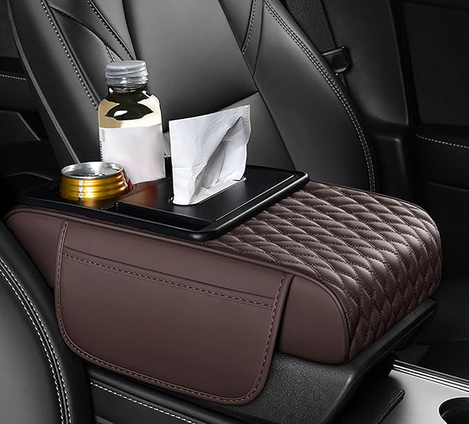 Car Armrest Center Console Cover for Suzuki Grand Vitara (JT) 3.Gen (4door) 2005-2017, Center Console Pad with Cup Holder, Multifunctional Armrest Cushion,C Coffee