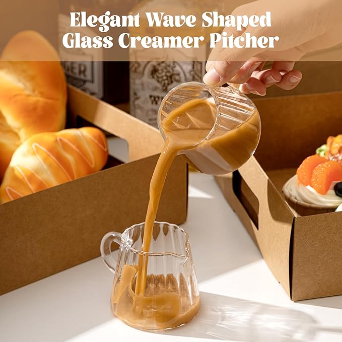 LemonRoad 4 Pcs Small Creamer Pitcher Elegant Wave Shaped Creamer Pitcher for Coffee, Milk, Tea 6 oz Milk Frothing Cup Serving Jug for Kitchen