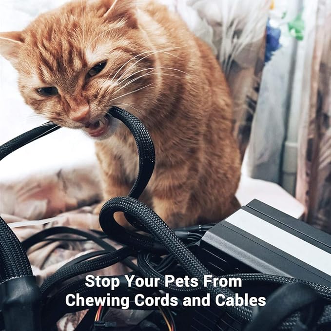 25ft - 1 Inch Cable Management Sleeve Protector,Wire Loom PET Expandable Wire Sleeving for Office TV Computer Home Theater Engine Bay Cord Organizer,Protect Cables from Pet Cat Dog Chewing,BlackBlue