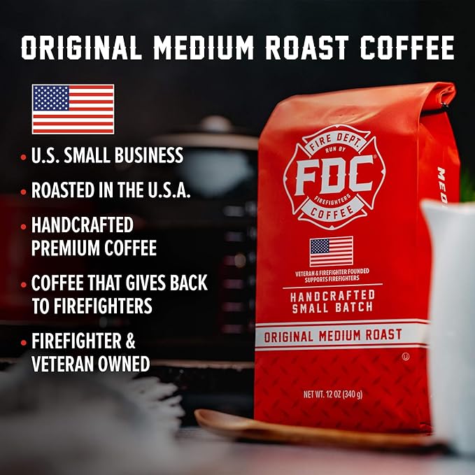 Fire Department Coffee Original Medium Roast Ground Coffee - 12 oz (2 Pack) - Gives Back to Firefighters - Roasted in the USA - Veteran Owned
