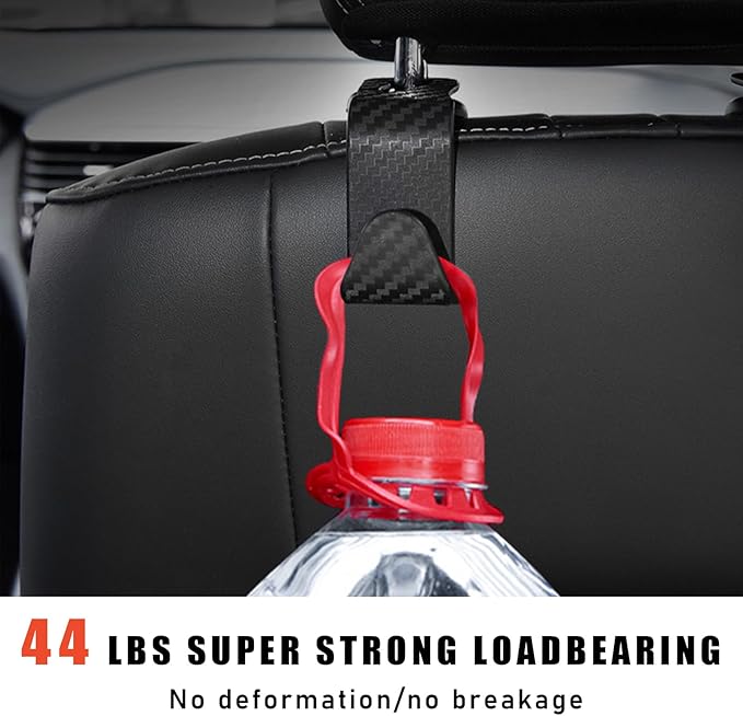 4 PCS Car Seat Headrest Hooks, Auto Seat Hook Hangers Storage Organizer, Back Seat Hanger for Car Handbag Clothes Coats Grocery Bags, Universal Interior Car Accessories (Carbon Fiber)