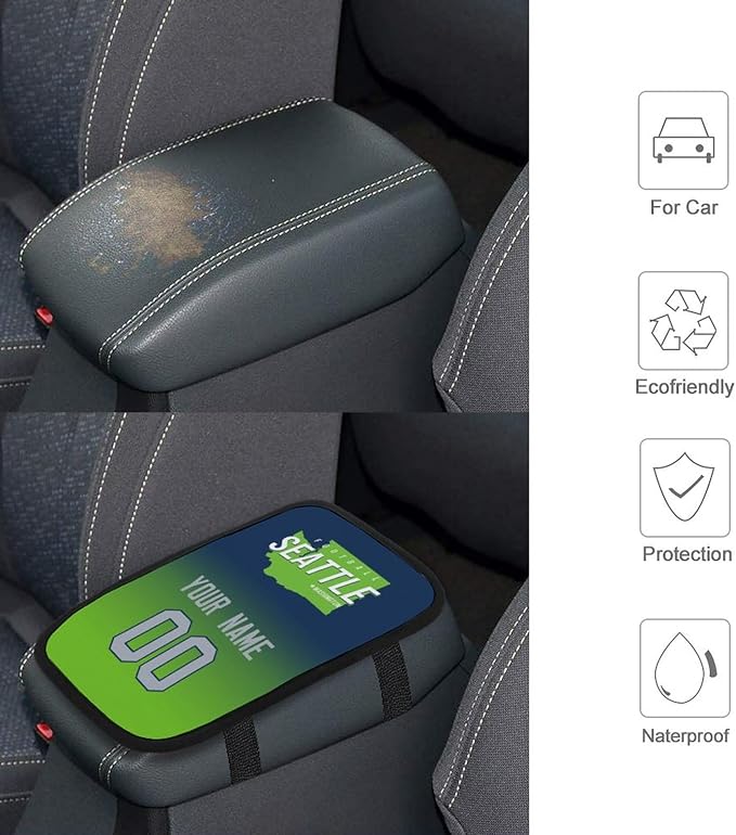 Custom Football Car Armrest Covers Universal Auto Center Console Pad Car handrail Box Cushion Personalized Add Name & Number Fans Gift Fit Suit for SUV Truck Sedan Van