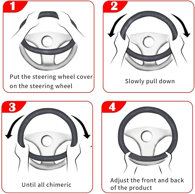Car Steering Wheel Cover, 15 inch Carbon Fiber Microfiber PU Leather Elastic Steering Wheel Protector for Unisex, Anti-Slip Breathable Car Interior Accessories for Most Cars (Red)