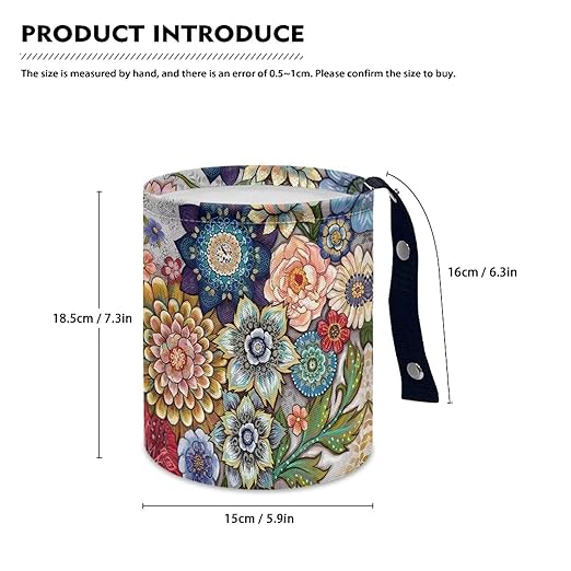 Boho Flowers Car Trash Can Waterproof Auto Vehicle Garbage Organizer Bag Hanging Car Waste Basket Holder for Front Seat Back, Seat, Floor, Headrest
