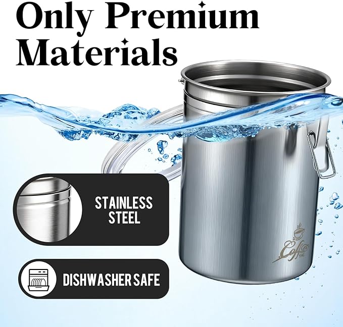 LemonRoad Stainless Steel Coffee Canister 62 Fl oz Coffee Jar Container with Airtight Clamp Lid, Bean Storage Container for Bean Storage Kitchen Bar Countertopop