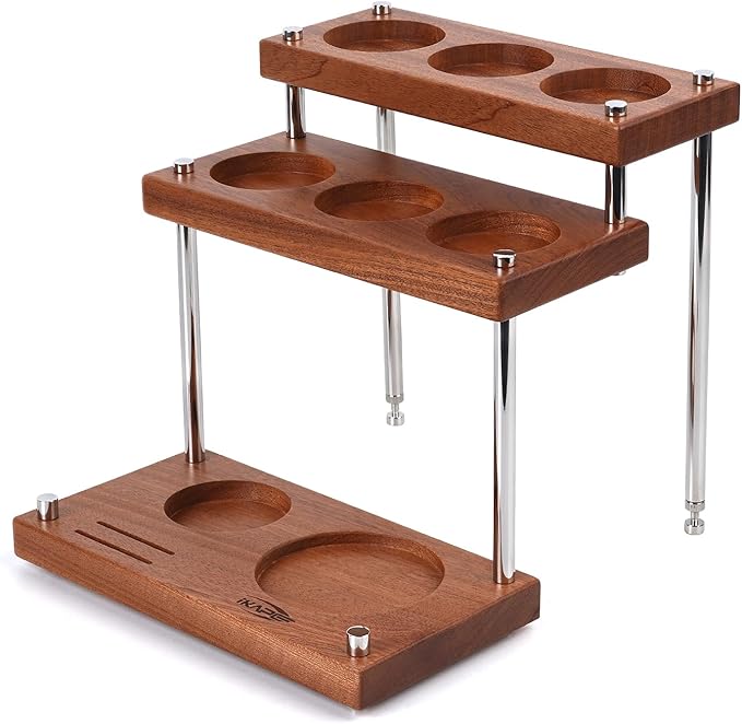 IKAPE Espresso Coffee Tamper Station, Three-Ply Wooden Espresso Tamp Holder Base, Coffee Tamp Mat Stand Fit for 51, 54, 58MM Tamper, Distributor & Puck Screen Accessories(Sandywood)