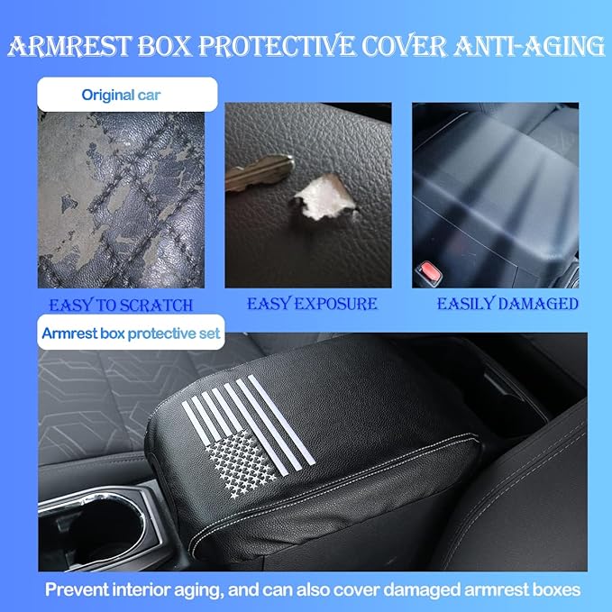 CHEAYAR Leather Car Auto Center Console Armrest Cushion for Toyota Tacoma Accessories 2016-2018 2019 2020 American Flag (Star Flag-Leather)