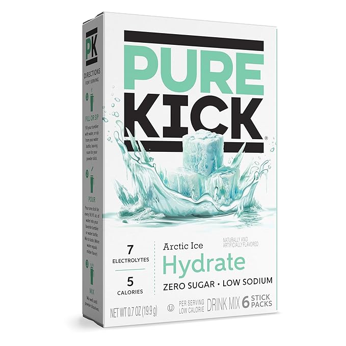 PURE KICK Hydration Singles To Go Drink Mix, Arctic Ice, Includes 12 Boxes with 6 Packets in each Box, 72 Total Packets