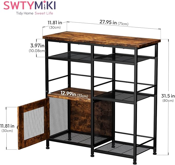 SWTYMIKI Coffee Bar Cabinet Station - Farmhouse Small Coffee Stand Station with Doors, Rustic Storage Organizer for Kitchen, Buffet Sideboard Cabinet Table for Home, Office, Corner, Bar, Espresso