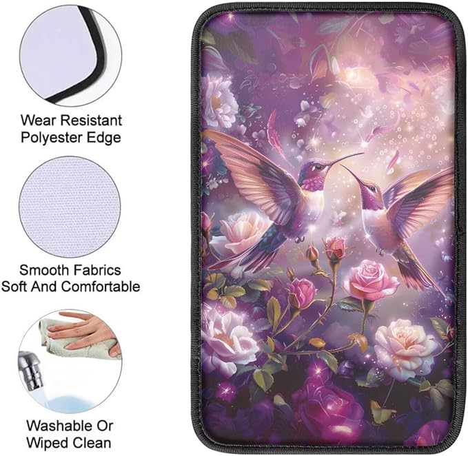 Purple Hummingbird Floral Print Auto Center Console Cover Arm Rest Cover for SUV Truck,Soft Car Arm Rest Cover Universal Fit