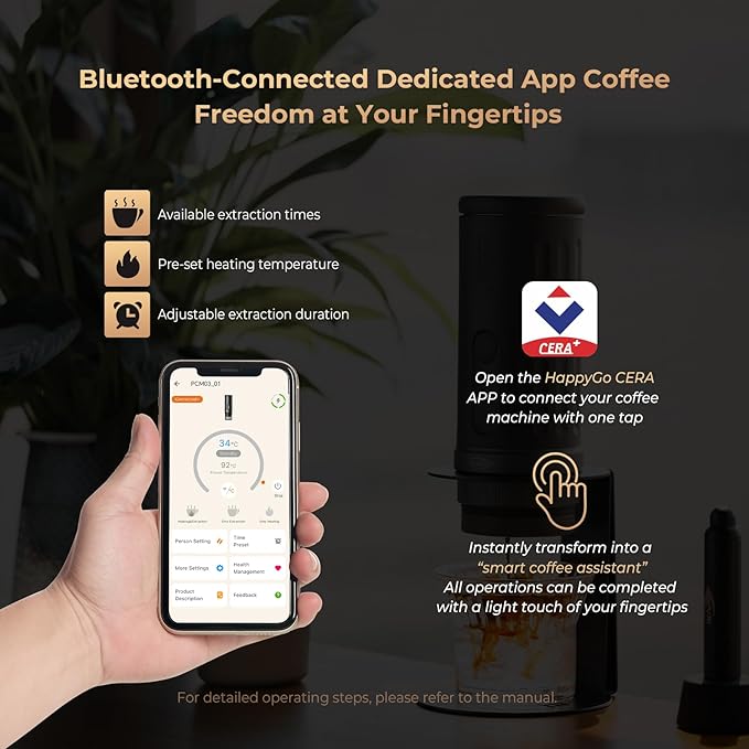 IKAPE Portable Coffee Maker, Electric Espresso Machine, Bl uetooth APP Connect & 58mm Bottomless Basket, Electric Coffee Maker 20 Bar Pressure, for Home, Travel, Camping