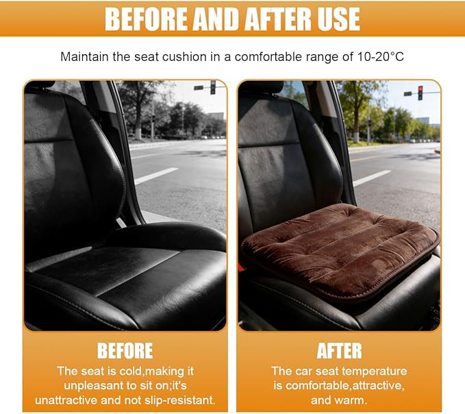 Car Seat Cushion, Breathable Soft Auto Front Seats Protector Pad for Comfortable Driving, Warm Vehicle Interior Driver Seat Non-Slip Decorative Accessory for Most Cars(Brown)