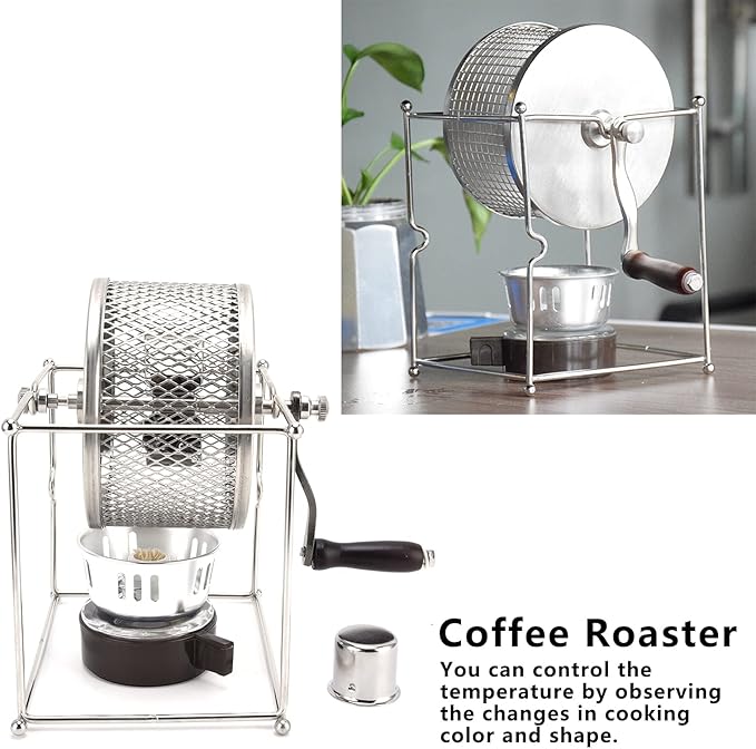 Topyond Stainless Steel Coffee Bean Roaster, Hand Crank Manual Roasting Machine with Temperature Control, Home Use Coffee Peanut Roaster for Coffee Lovers, DIY Enthusiasts