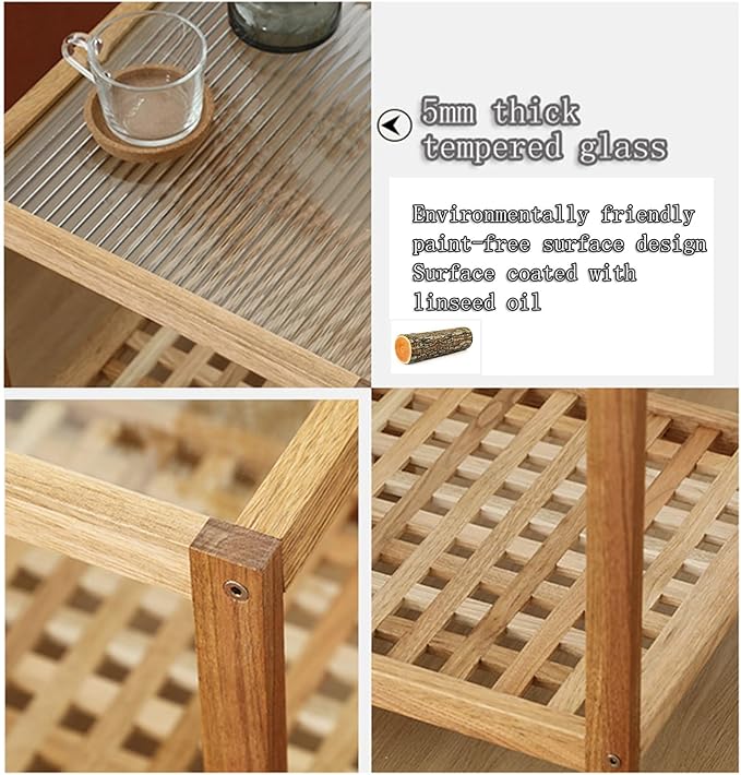 End Table Side Table Glass Top Coffee Station Table, Wood Coffee Bar Stand with Storage Coffee Table,for Home Kitchen, Entryway, Living Room,Dining Room(60cm)