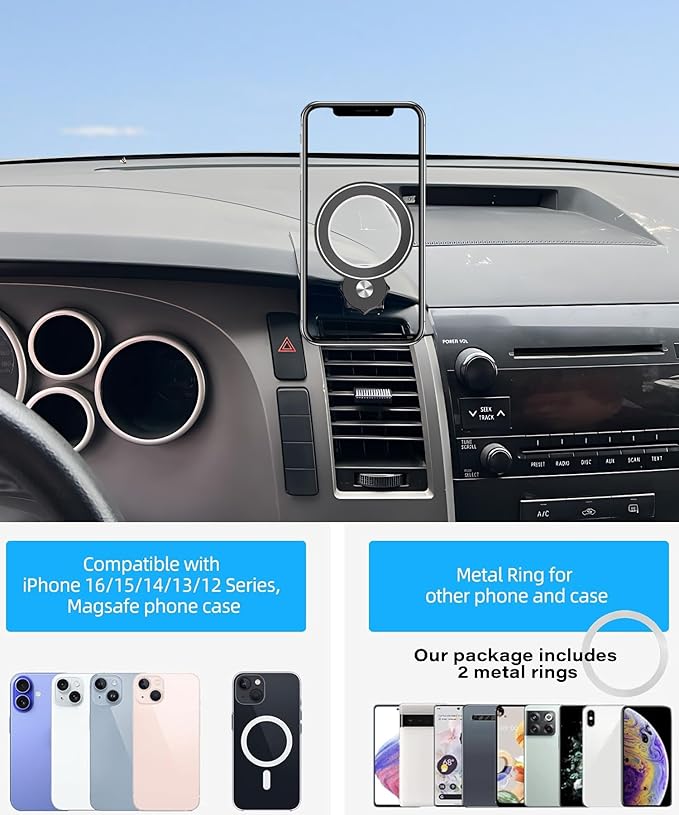 Car Phone Holder for Toyota Tundra 2007-2013 /Sequoia 2008-2017 Accessories Compatible with MagSafe Hands-Free 360° Rotation Adjustable Cell Phone Mount Does Not Affect Air Vent