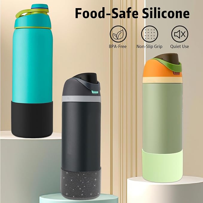 Silicone Boot for Owala 24oz Water Bottle – Anti-Slip Protective Cover, Bottle Boot, Base Cover Compatible with FreeSip, Sleeve for Stainless Steel Tumblers (Glitter Black, 24OZ)