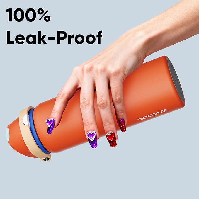 Insulated Water Bottle with Straw - Encool Stainless Steel Water Bottle with Push Button Lid, Leak-Proof & BPA-Free, Keeps Cold for 24 Hours for Sports, Travel, Gym (32 oz, Salmon)