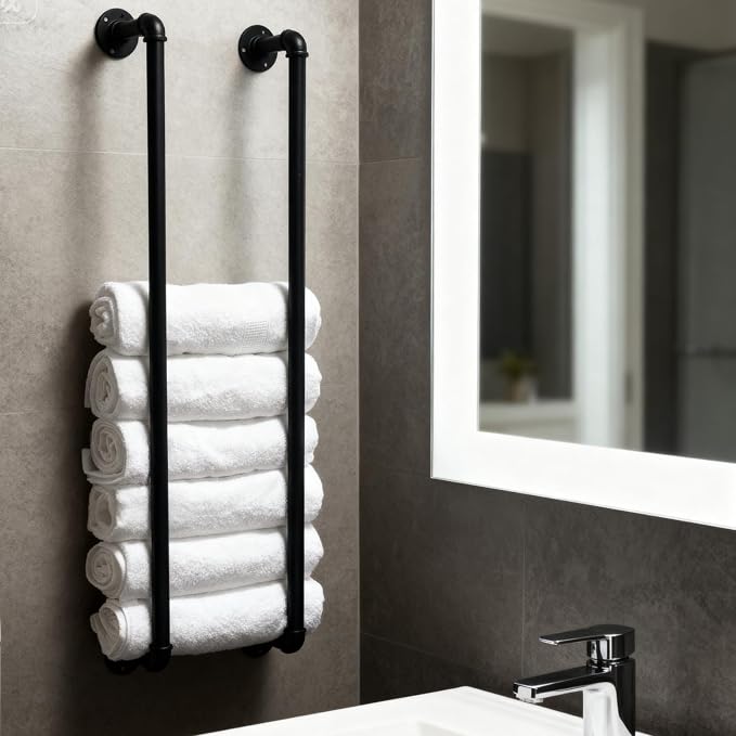 Towel Racks for Bathroom Wall Mounted 36 Inch,Industrial Pipe Storage Organizer Towel Holder(Black)