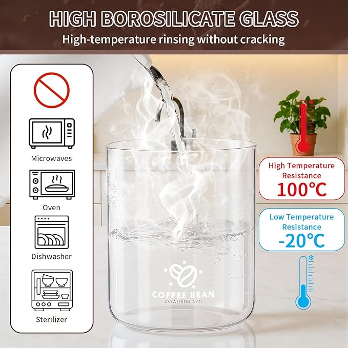 37oz Airtight Glass Coffee Canister with One-way CO2 Valve, Borosilicate Vacuum Coffee Bean Storage Canister with Date Tracker, Wide-Mouth Storage Container for Home,Kitchen,Coffee Bar