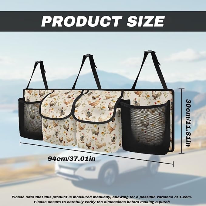 Car Trunk Organizer Bag, Foldable Thanksgiving Rooster Car Back Seat Storage Bag with 4 Pockets Car Interior Accessories for SUV MPV Sedans Pickup Jeep Trucks