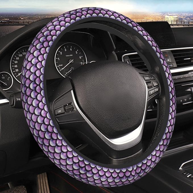Purple Mermaid Scales Neoprene Steering Wheel Covers Women Men Car Accessories, Universal 15 Inch Fit Auto, Suvs, Truck