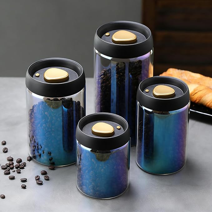 Colorful Coffee Vacuum Container Jars, Food Coffee Bean Storage Containers with Lids Airtight, Manual Vacuum Extraction Sealed Tank (Colorful, 900, Milliliters)