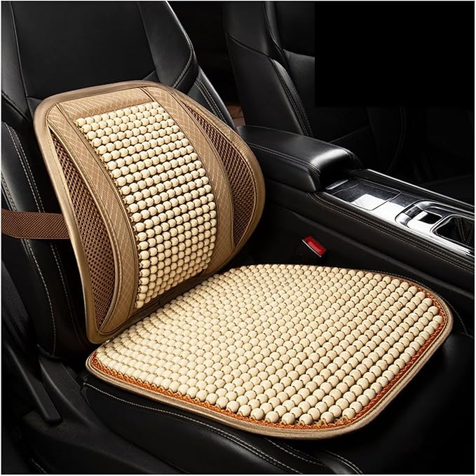 Car Seat Chair Back Cushion for Toyota RAV4 Prime 2025, Wooden Beads Ventilate Mesh Lumbar Brace Strong Durable Relieve Fatigue Summer Interior Accessories,C-Waist Cushion